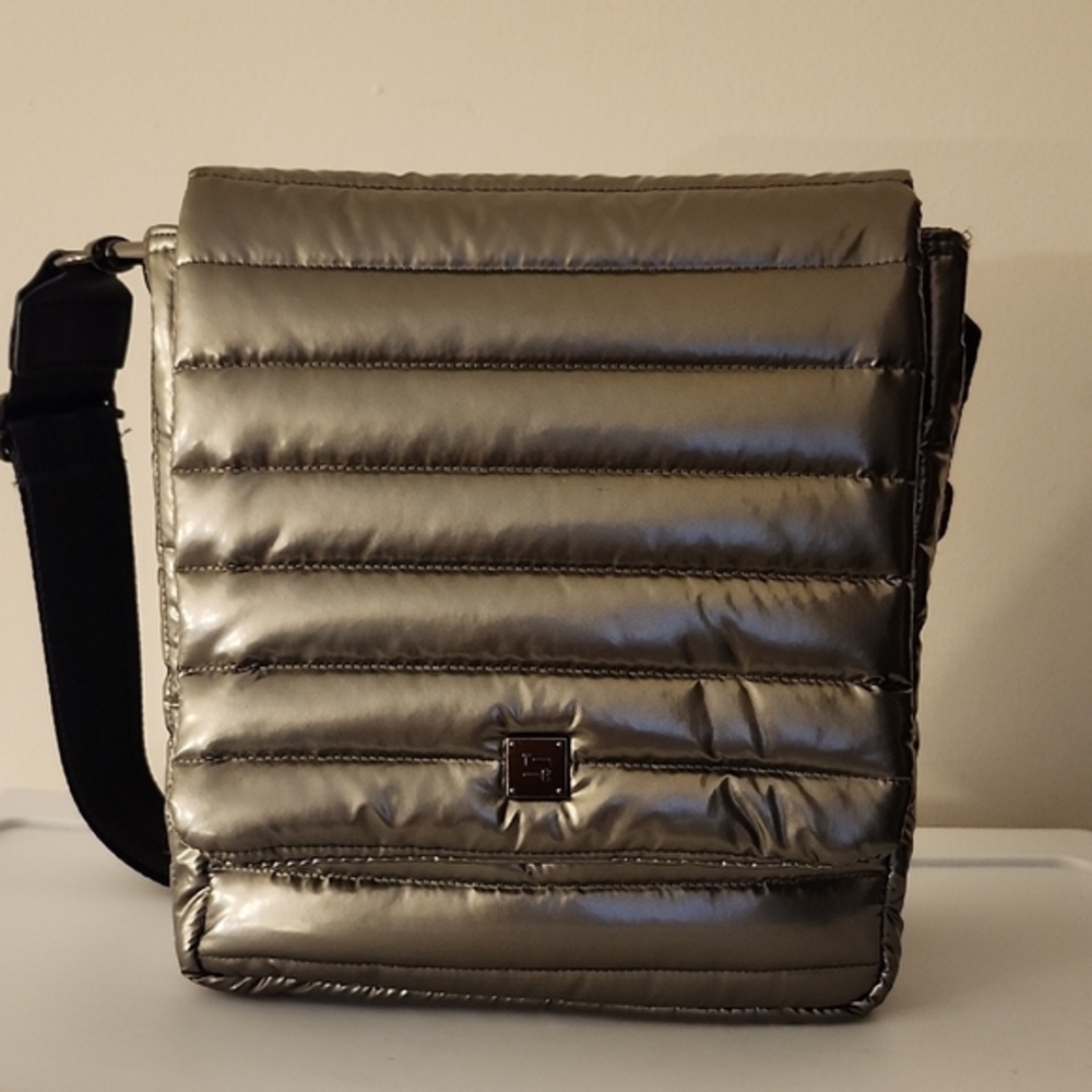 THINK ROYLN Metallic Silver Quilted Crossbody Bag